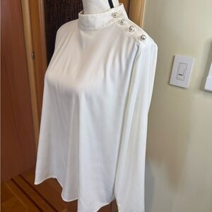 Zara women’s ivory silk blend blouse top sz XL